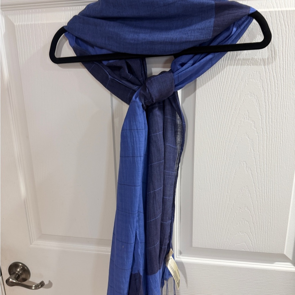Eileen Fisher Scarf two-tone blue windowpane pattern Made in India - Picture 4 of 6